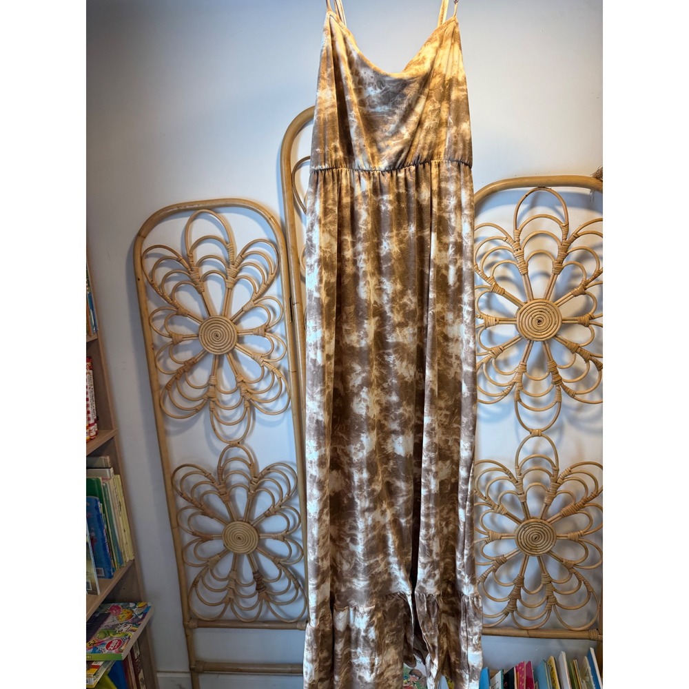 No Comment NY-LA Brown Tie Dye Maxi Dress Sleeveless Ruffle Hem Womens‎ Medium